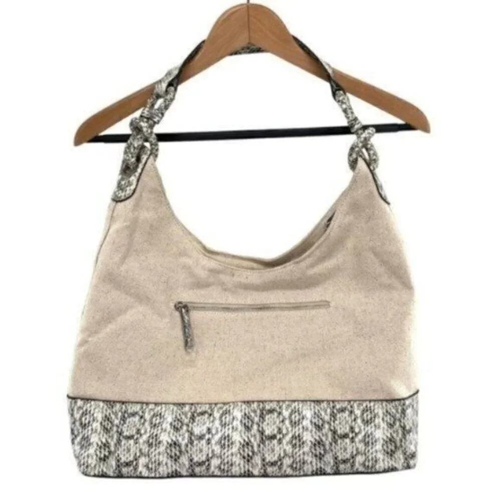 Alfani Hillary Canvas Hobo Shoulder Bag in Linen Snakeskin New